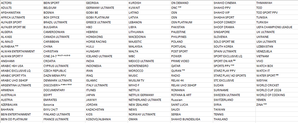LIVE TV CATEGORIES
